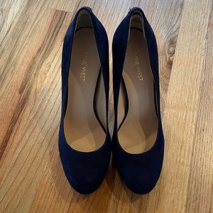 Nine West Navy Suede Platform Heels